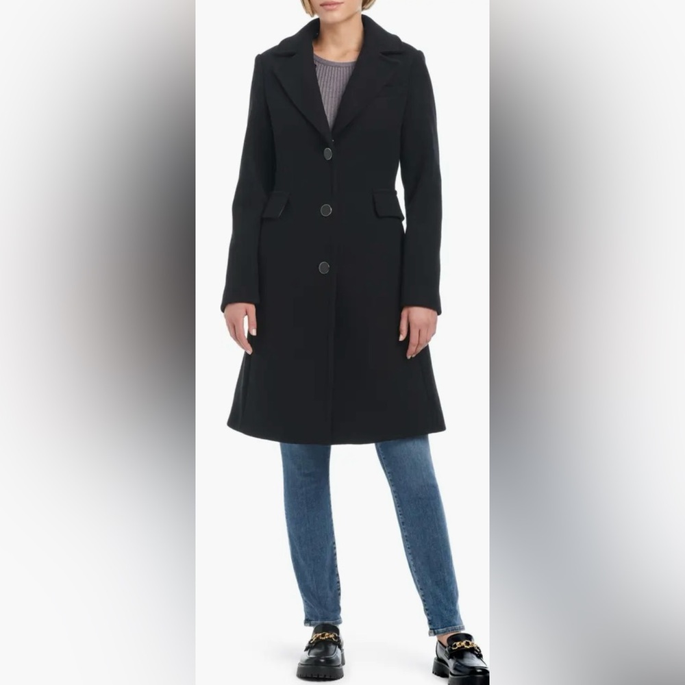 Kate Spade Black wool Fur Collar Coat size large ike new - Picture 8 of 12